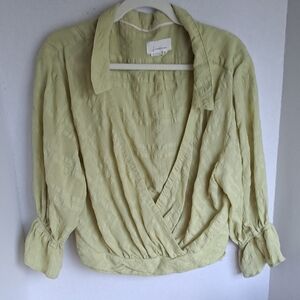 Anthropologie Light Olive Green Wrap Blouse